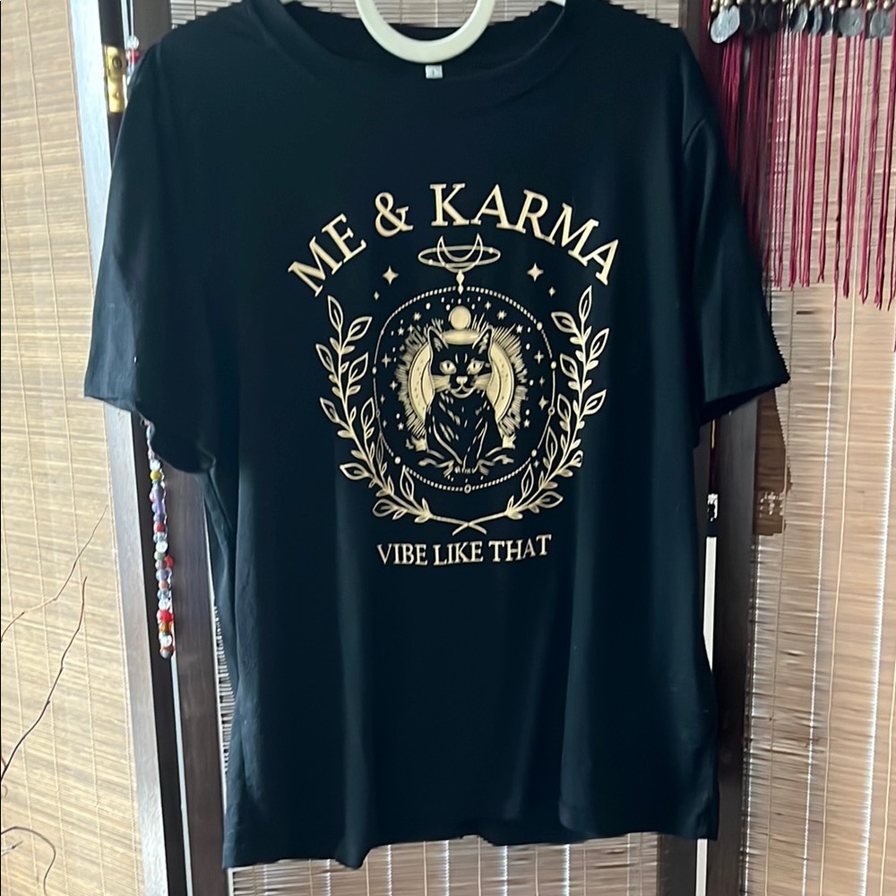 Black Graphic Tee with Gold Print